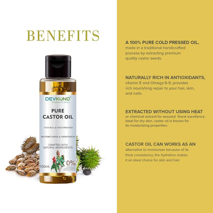 DEVKUND PRESENTED BY NATURE Castor Oil (Arandi Oil) - Premium Cold Pressed for Hair & Skin Care - 100mlCastor Oil (Arandi Oil) - Premium Cold Pressed for Hair & Skin Care - 100ml