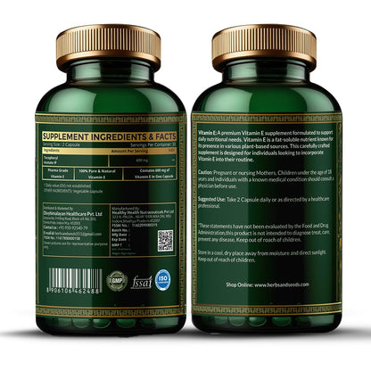 Simply Herbal Vit- E Capsules â€“ 100% Natural Vit- E Supplement with Vit- E â€“ Paraben Free â€“ 60 Capsules