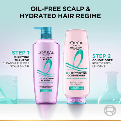 Lâ€™OrÃ©al Paris Hyaluron Pure 72H Purifying Shampoo, For oily scalp & dry hair with salicylic and hyaluronic acid, 800 ml