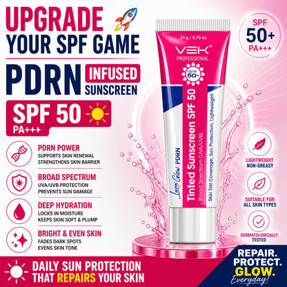 VSK Professionals PDRN Repair Tinted Sunscreen SPF 50+ | Broad Spectrum UVA/UVB Protection | Skin Repair Formula with Natural Tinted Coverage | Lightweight, Non-Greasy Daily Wear for Even, Glowing Skin Tone | 20g (Pack of 1)