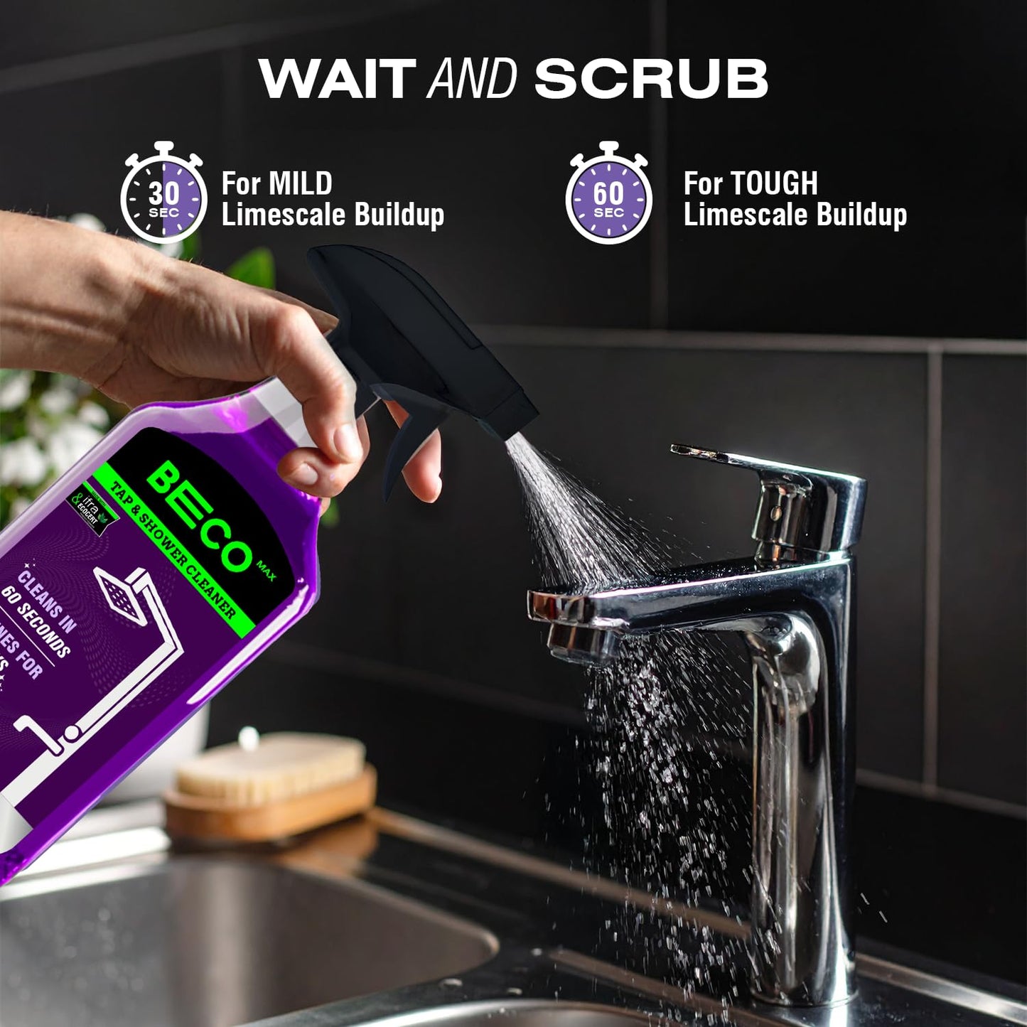 Beco Tap-Shower & Limescale Remover -500 ml | Descaler Liquid | Instantly Removes Stains | Cleans in 60 seconds | Non-Toxic | Max Shine | Suitable for Bathroom, Taps, Showers,Tiles, Mirrors