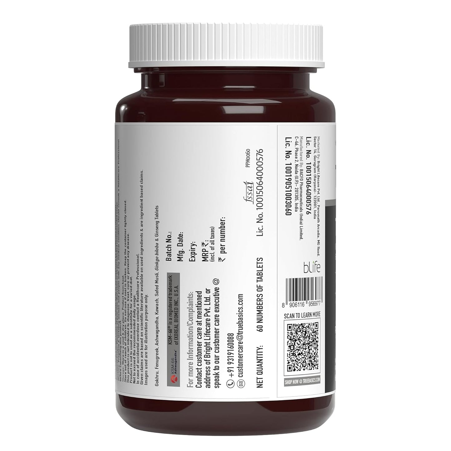 TrueBasics T-Boost, Testosterone Supplement for Men (60 Tablets) | With KSM 66 Ashwagandha, Safed Musli, Gokshura, & Ginseng | For Energy, Stamina & Muscle Strength