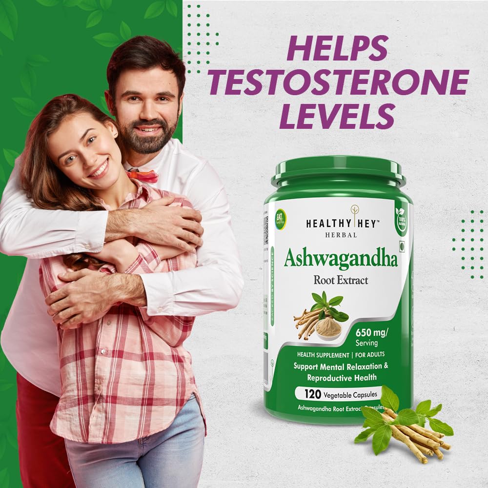 HealthyHey Herbal Ashwagandha root extract - 650 mg per serving - 120 vegetable capsules