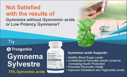 Trexgenics GYMNEMA (Bioactive 75% gymnemic acids) 500mg Sylvestre Glycemic/Sugar, Pancreatic Health Support (60 Vcaps) (1)