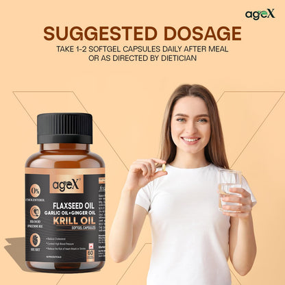 Flex Power Capsules: Flaxseed, Garlic, Ginger & Krill Oil - 60 Softgel Capsules | Nutritional Powerhouse for Vitality, Immunity, and Heart Health (Pack of 1)