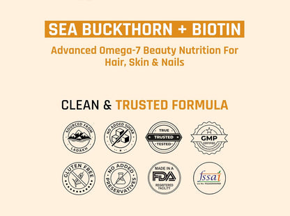 Naturaltein Sea Buckthorn Gummies with Biotin | 30 Gummies | Rich in Vitamin C, A, E & B-Complex | Naturally Occurring Antioxidants, Minerals & Amino Acids | Omega 3, 6, 7 & 9 | 500mg Extract + 40mcg Biotin | Supports Hair, Skin & Nails | No Added Sugar