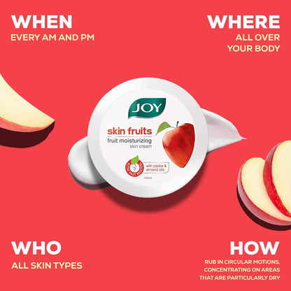 Joy Skin Fruits Moisturizer for Dry Skin (500ml), Cold Cream for Winters, With Apple, Jojoba & Almond Oil | Quick Absorbing & Non Sticky Moisturizer for Face, Hands & Body | For Healthy, Soft & Glowing Skin