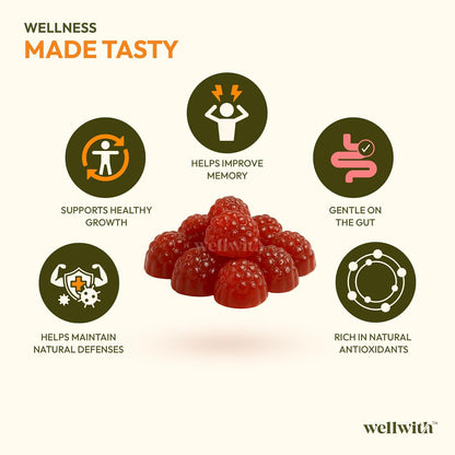 Wellwith Sea buckthorn Gummies for kids and adults, Vitamin C Rich, multivitamin supplement, Immunity (30 Gummies)
