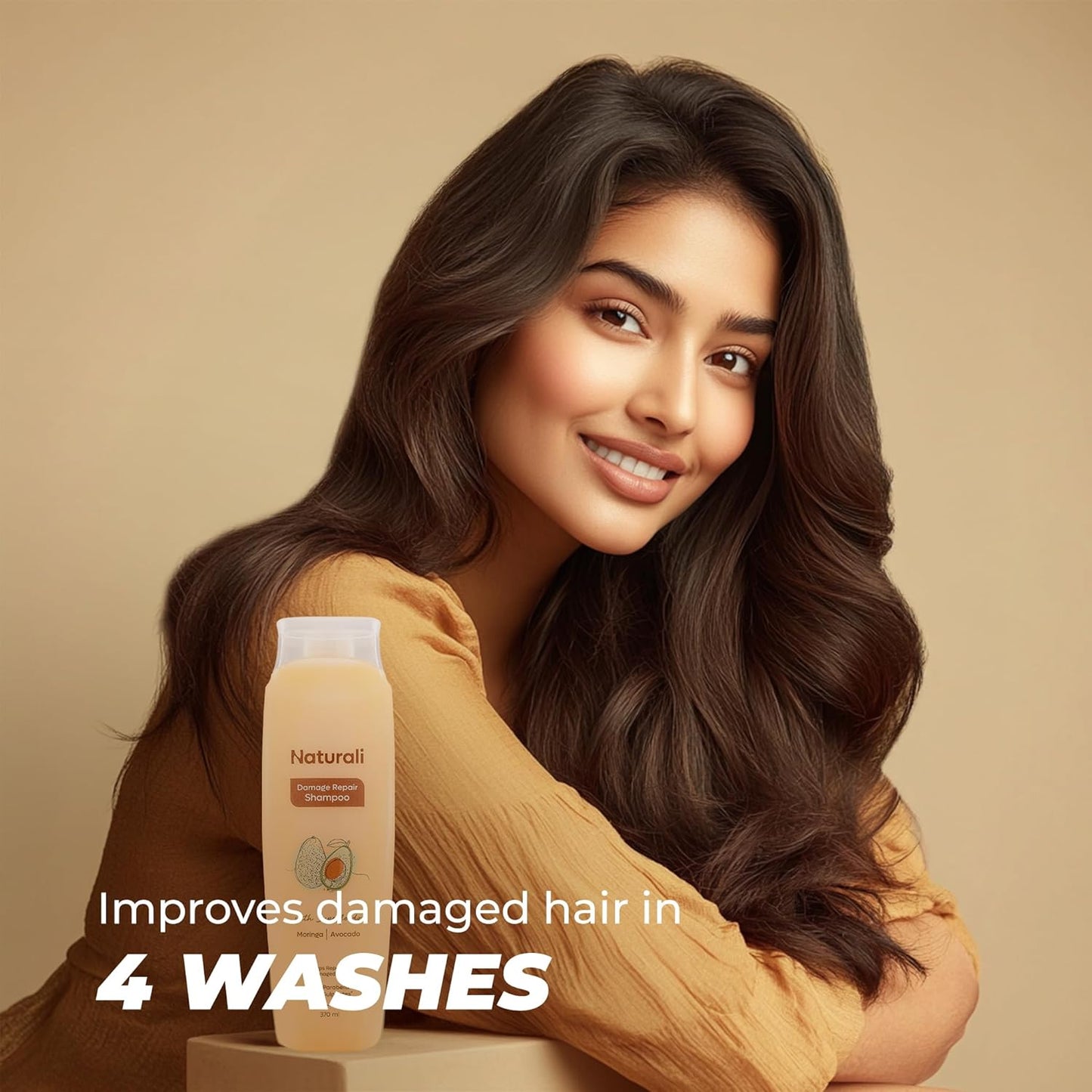 Naturali Damage Repair Shampoo | Improves Damaged Hair In Just 4 Uses | With Avocado & Moringa Oil | Sulphate Free | For Women | Shampoo for Frizzy and Dry Hair | Paraben Free | 370 ml