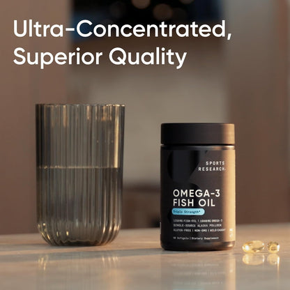Sports ResearchÂ® Omega-3 Fish Oil 1250 - Triple Strength Fish Oil Supplement from Wild Alaska Pollock - MSC Certified Sustainable Â· Non-GMO Â· Soy Free - 180 Softgel Capsules