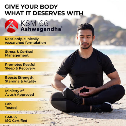 The Body Reserve Ashwagandha KSM66-60 Capsules Ashwagandha KSM 66 for men & Women Supports Stress Management & Muscle Recovery