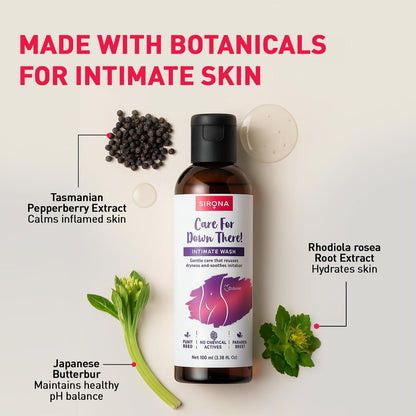 Sirona Gentle Care Antibacterial pH-Balanced Intimate Wash for Women - 100 ml | Reduces Itching, Irritation, Odour & Dryness | Paraben Free | Made with Plant-Based Extracts | Dermatologically Tested