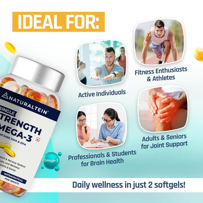 NATURALTEIN Omega 3 Fish Oil â€“ 1000mg per Softgel | 60 Capsules | 180mg EPA & 120mg DHA | With Vitamin E | Premium Triglyceride Form | Supports Heart, Brain & Joint Health | Single Strength Formula