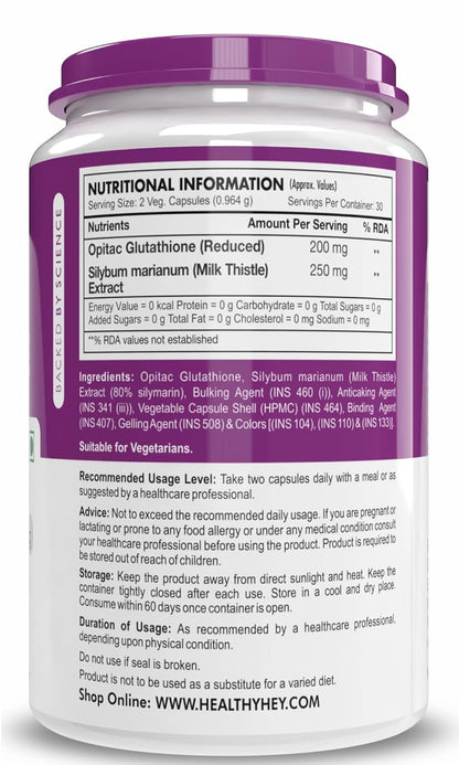 HealthyHey Nutrition Reduced Glutathione with Milk Thistle - Support Skin Lightening & Liver Health - Produced in Japan - 60 Veg Capsules