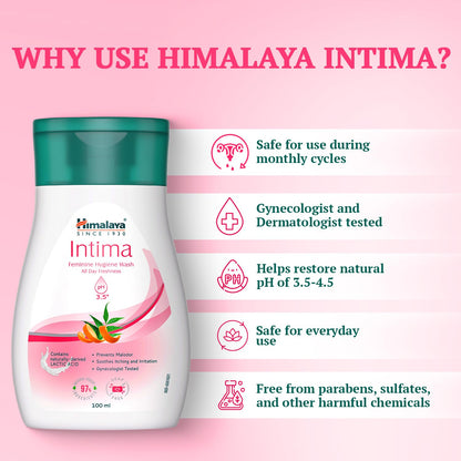Himalaya Intima | 100 ml | Feminine Hygiene Wash | Lactic Acid Wash | Balances pH | Natural Ingredients | Relieves Itching and Irritation