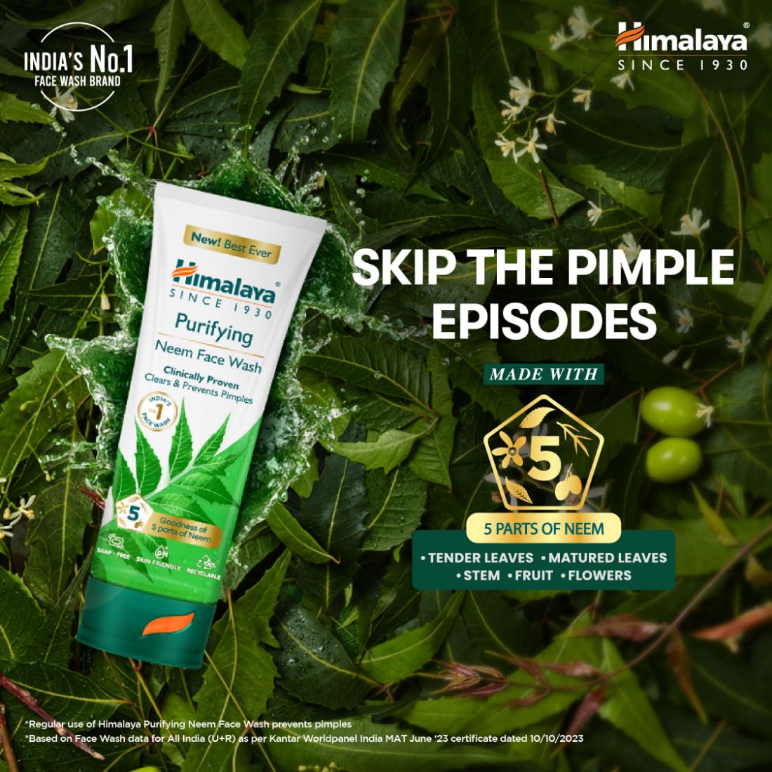 Himalaya Purifying Neem Face Wash, 150 ml | Soap Free | Paraben, Phthalates free | Best for Acne Prone Skin | Eliminates Pimples