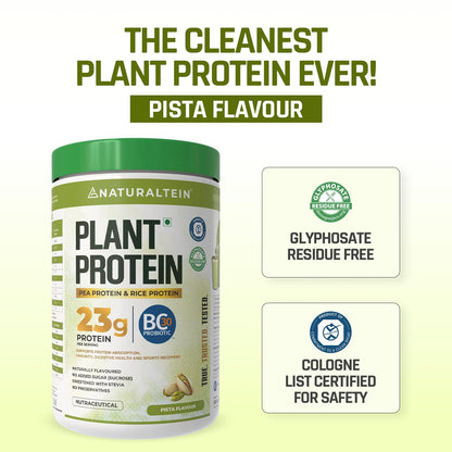 NATURALTEIN Plant Protein | 23g Clean Vegan Protein with BC30 Probiotic | Natural Pista Flavour | Supports Strength, Energy & Gut Health | No Added Sugar, 100% Natural & Easily Digestible