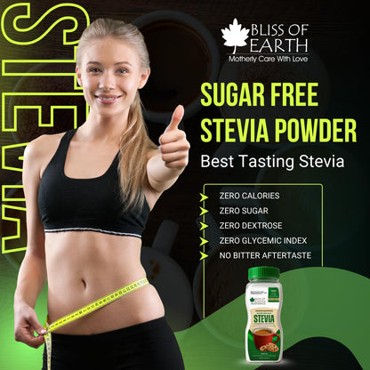 Bliss of Earth Stevia Powder, Organic Sugar Free Zero Calorie Sweetener Diabetic and Keto Friendly 99.8% Purity Vegetarian Gluten Free Quick Dissolve 200g Jar