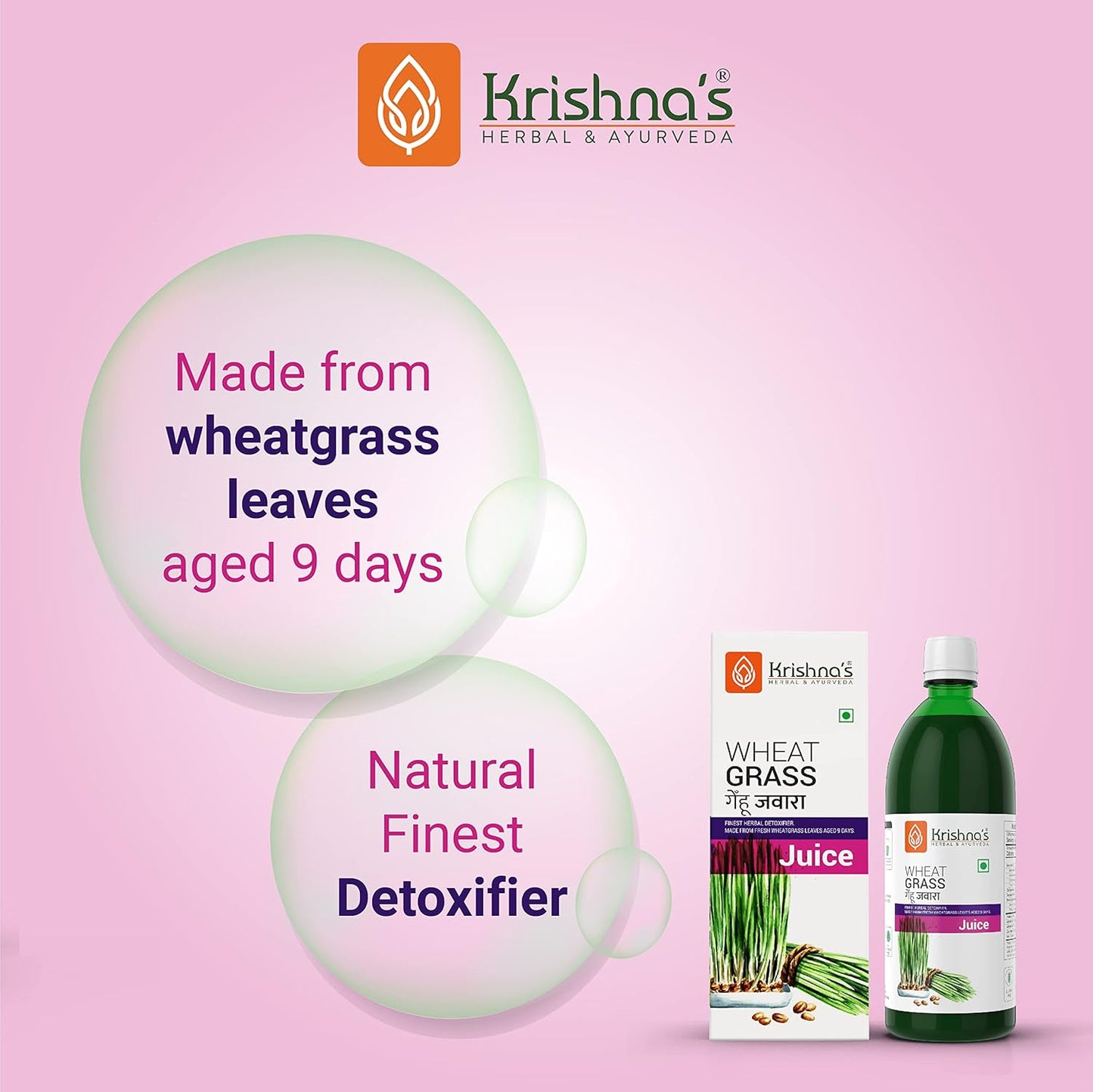 Krishna's Wheatgrass Juice - 1000 ML | Wheat Grass juice 9th day picked wheatgrass leaves | Pure, Natural and Ayurvedic Juice
