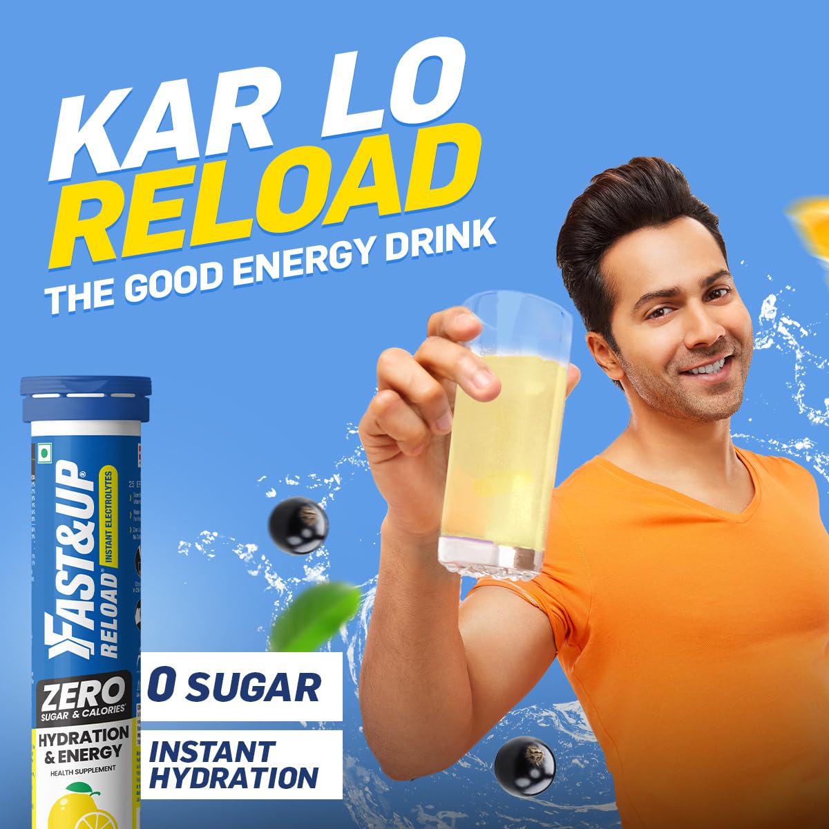 Fast&Up Reload Zero - Zero Sugar Instant Energy & Hydration Drink - Lime Lemon Flavour - 25 Effervescenet Tablets