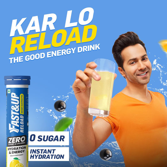 Fast&Up Reload Zero - Zero Sugar Instant Energy & Hydration Drink - Lime Lemon Flavour - 25 Effervescenet Tablets