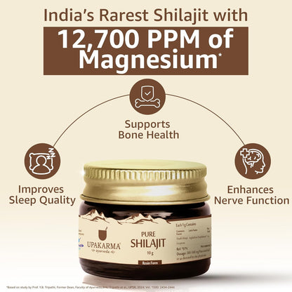 UPAKARMA Pure Shilajit Resin 10g | 300mg/serving | Extensive Global Sourcing | Boosts Stamina & Strength | Lab-Tested Purity | 33 Servings | Pack of 1