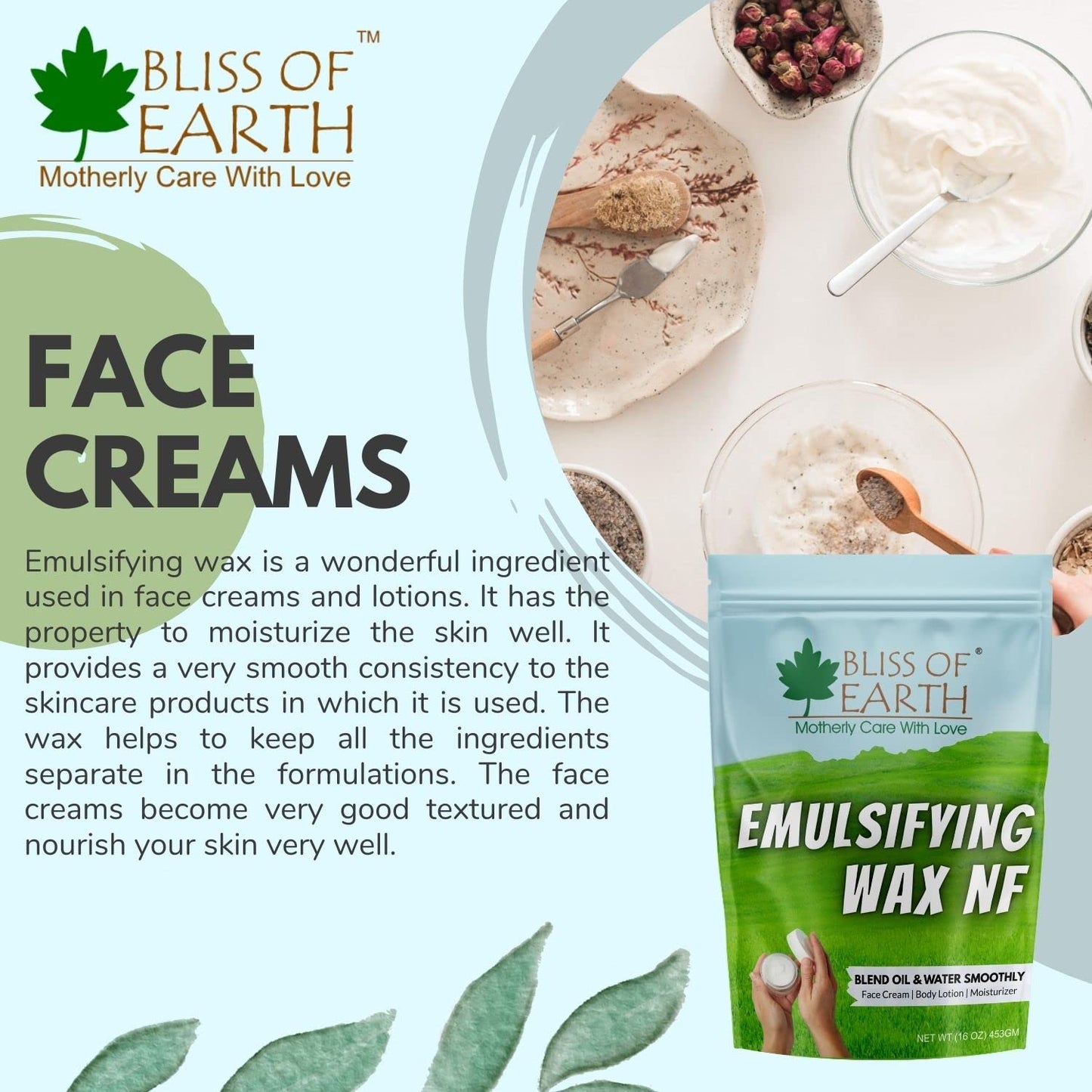 Bliss of Earth Emulsifying Wax NF Cosmetic Grade Wax Best for Thickening Soap, Lotion, Body Moisturizer & DIY Products 453gm