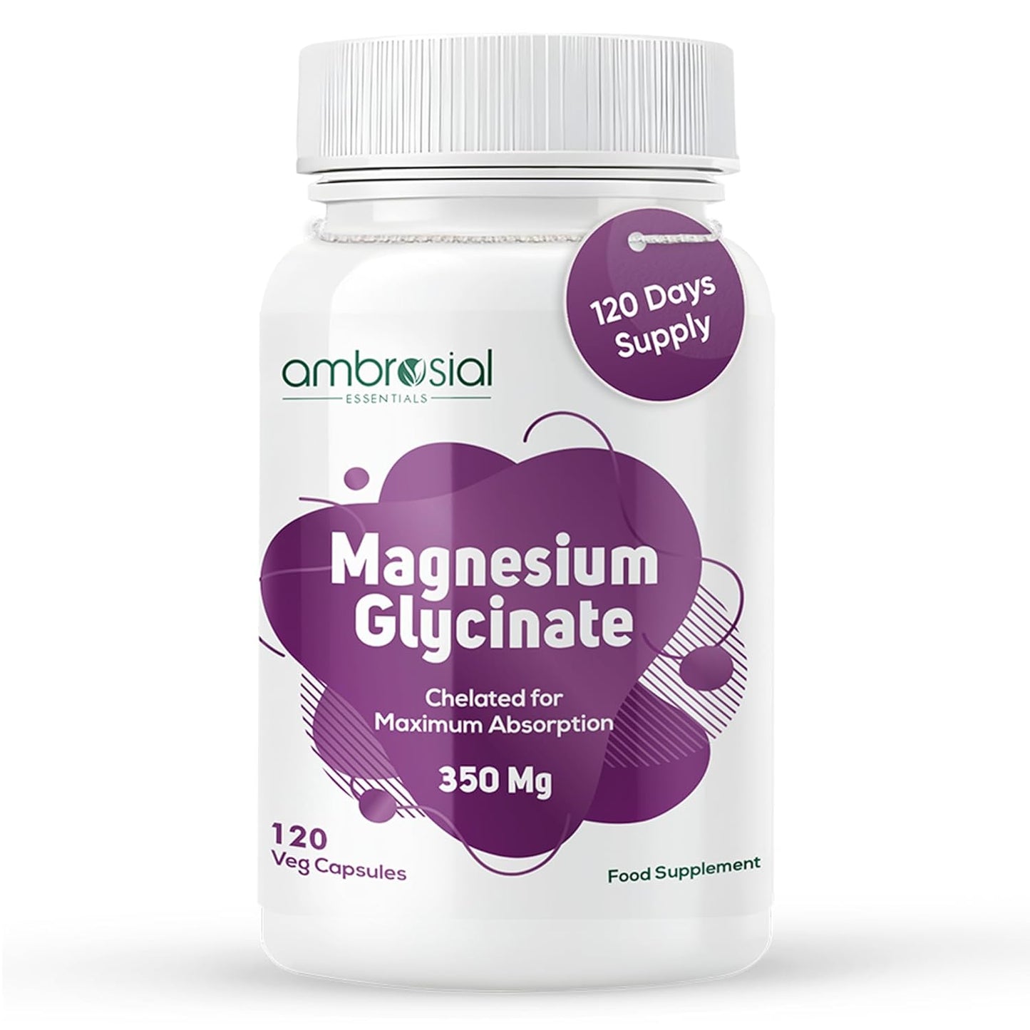 Ambrosial Magnesium Glycinate 350mg | High Absorption Magnesium Supplement for Enhanced Muscle and Nerve Function | Promotes Optimal Bone Health | Tiredness and Fatigue (Pack of 1-120 Capsules)