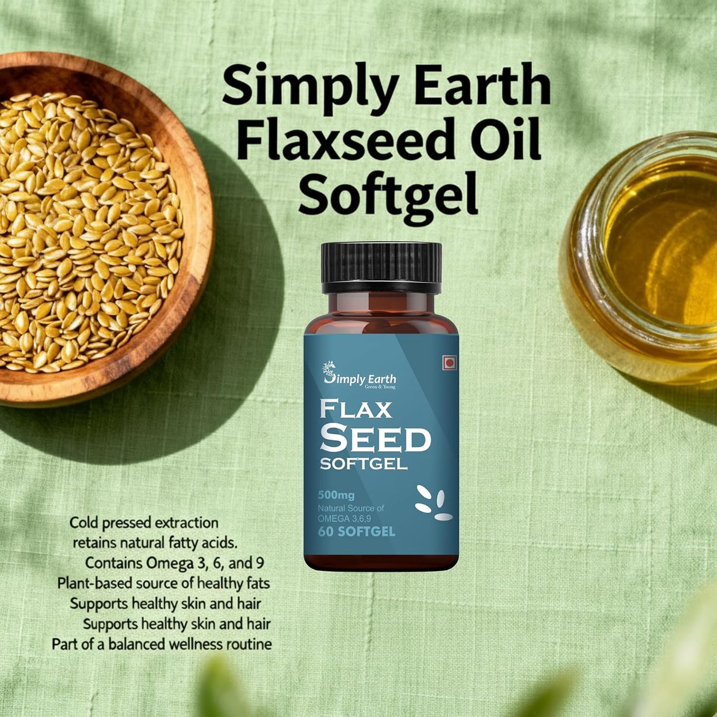Simply earth Cold Pressed Flax seeds oil Omega with extra Virgin oil, Linolenic Acid, Oleric Acid | Natural Form of omega 369-60 Softgelsâ€¦