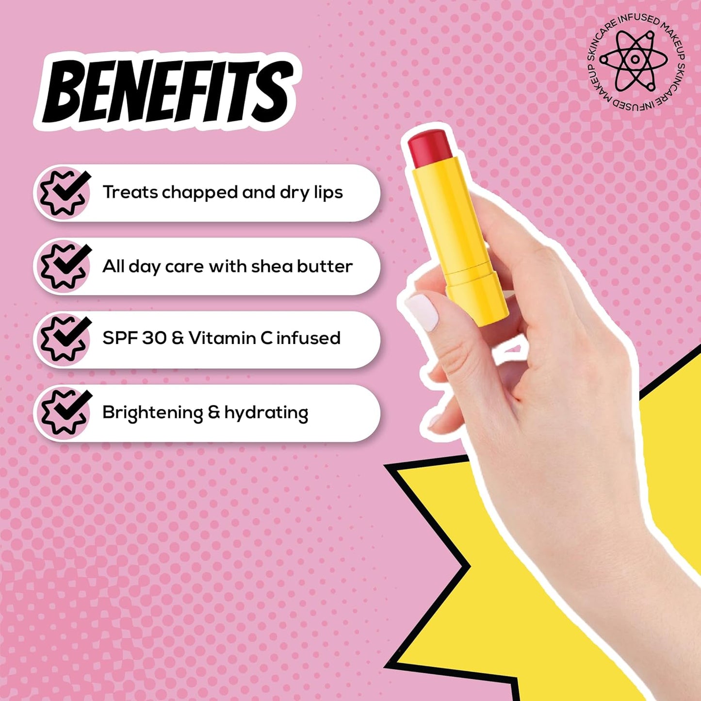 RENEE Everyday Tinted Lip Balm - Cherry Berry, Heals, Moisturizes & Protects with SPF 30, for Dry & Chapped Lips, Enriched with Vitamin C, Shea Butter & Hyaluronic Acid, Skincare Infused Makeup 4.5 Gm