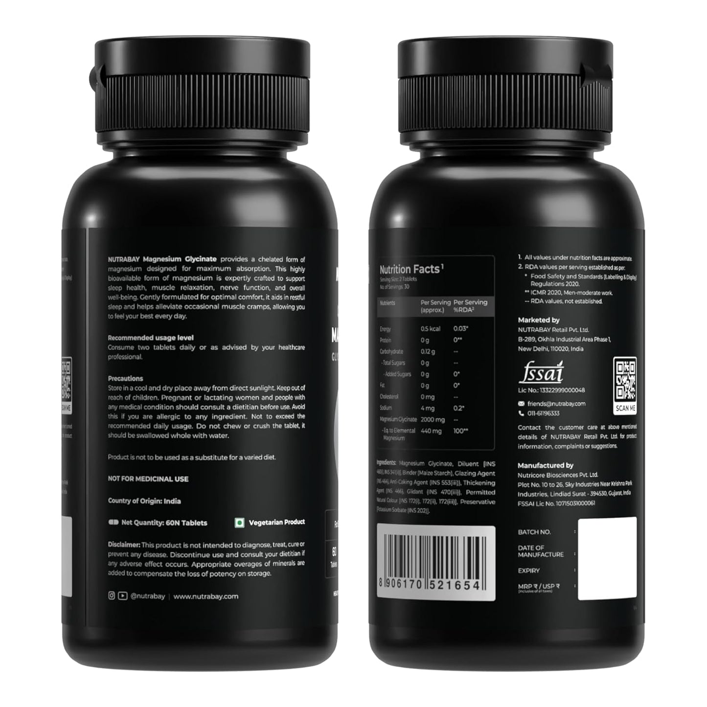 NUTRABAY Magnesium Glycinate 2000mg Per Serving | High Absorbing Chelated Form For Deep Sleep, Muscle Soreness & Brain Function | For Men & Women | 60 Tablets
