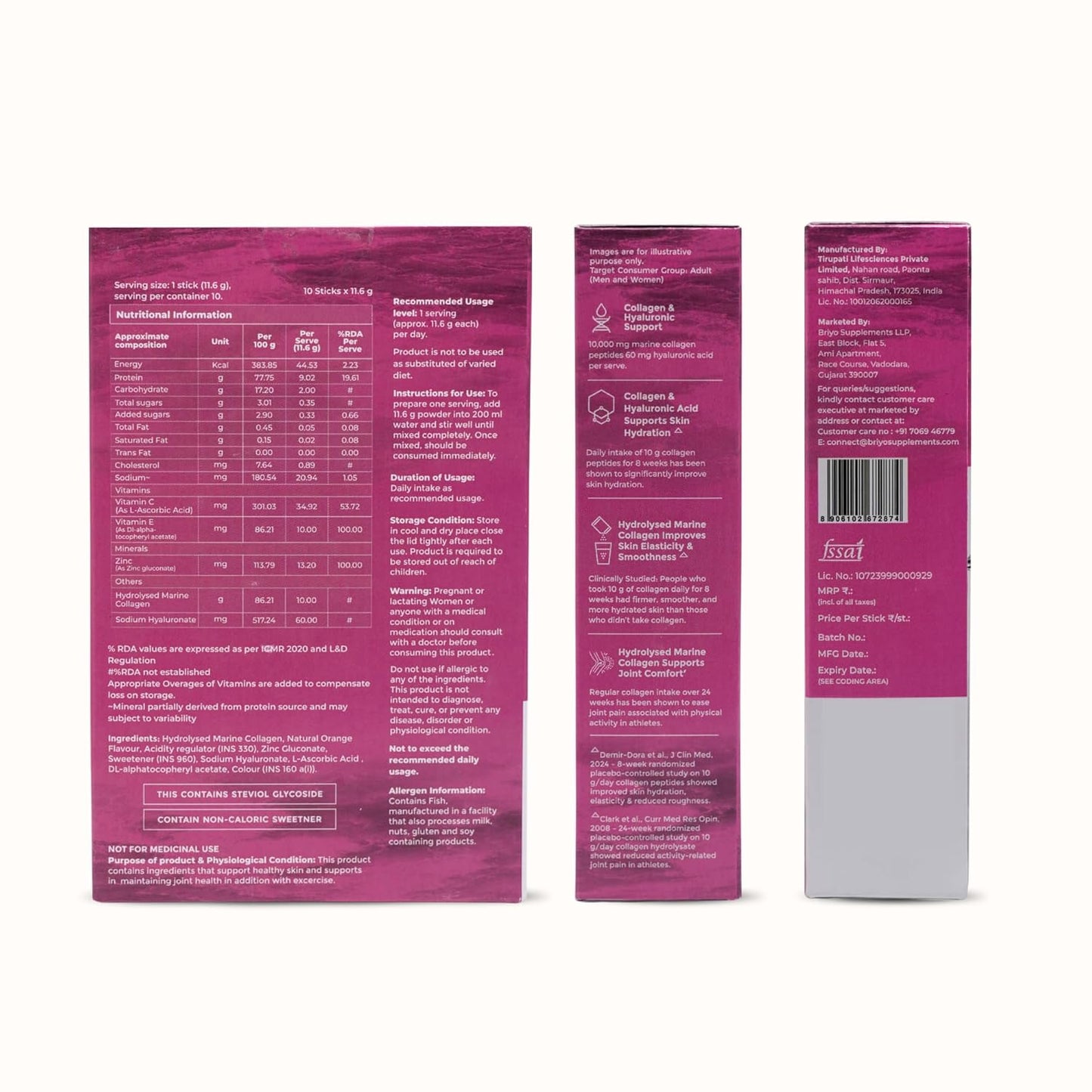 Briyo Forme Collagen + Hyaluronic Acid | 10g Hydrolyzed Marine Collagen with 60mg Hyaluronic Acid | Orange Flavored Daily Drink Mix for Skin Hydration, Joint Support, Anti-Aging & Bone Strength
