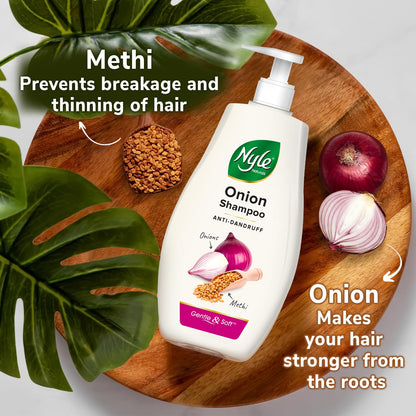Nyle Naturals Anti Dandruff Onion Shampoo|For Dandruff Free Hair |Enriched With Onion & Fenugreek |Gentle & Soft Shampoo For Men & Women, 400ml