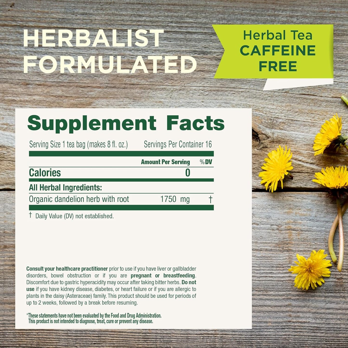 Traditional Medicinals Organic Dandelion Leaf & Root Herbal Tea (Pack of 1), Supports Kidney Function and Healthy Digestion, 16 Tea Bags Total