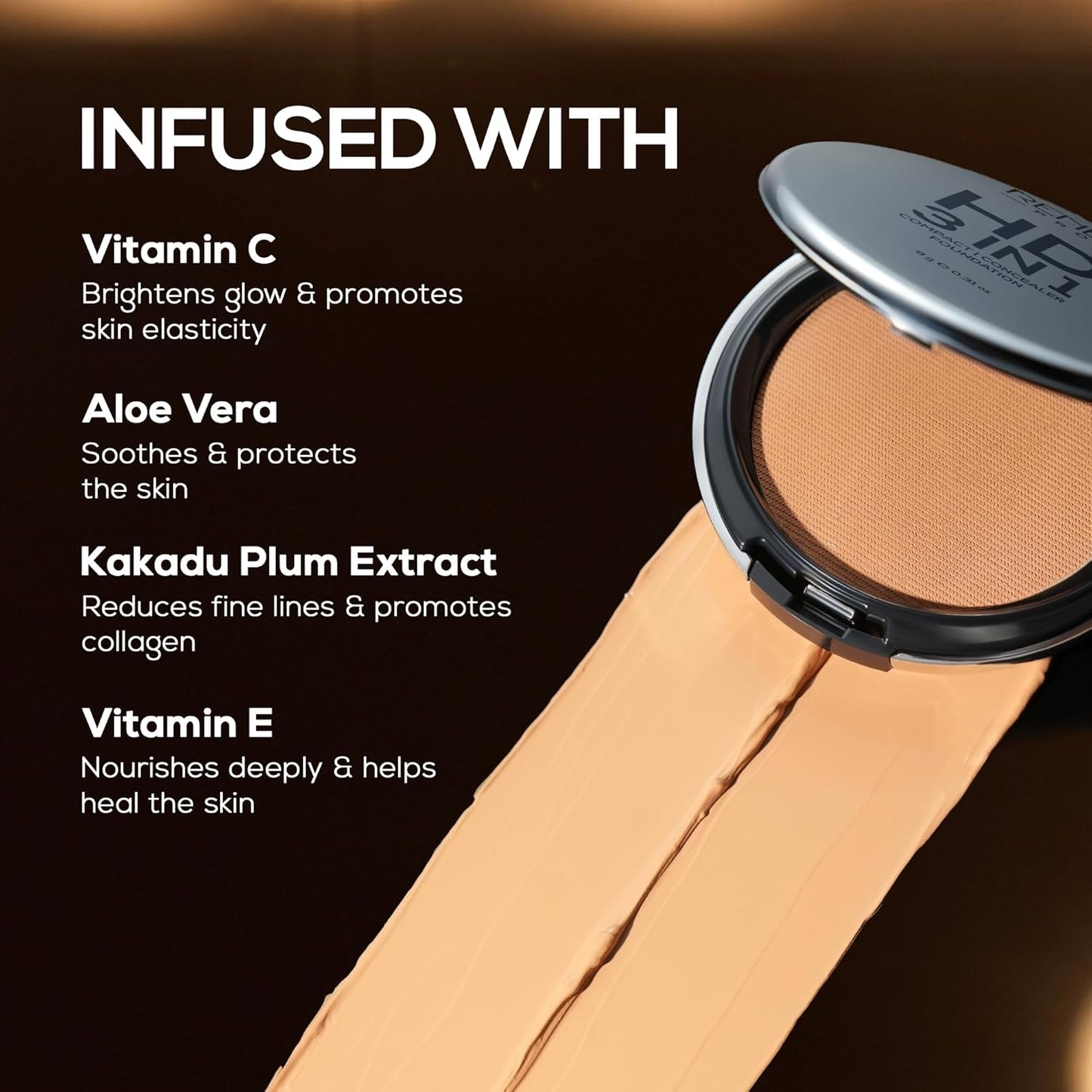RENEE PRO HD 3 In 1 Compact - Sable 9 Gm, Works As Concealer, Foundation & Powder, SPF 20, Matte Finish, High Coverage, Ultralight & Silky Smooth Finish, Enriched With Vitamin E, C & Aloe Vera