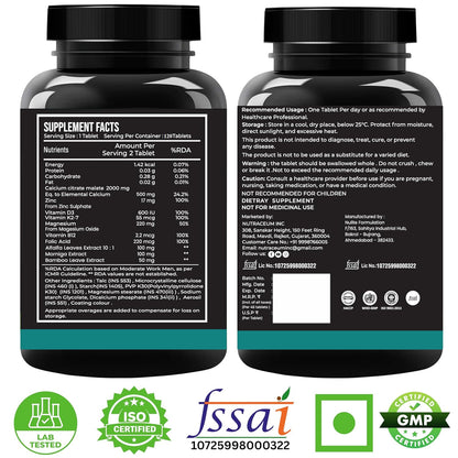 Nutrasium | Calcium & Vitamin D3 Tablets | Calcium Magnesium Zinc D3 & K2 with B12 & Folic Acid | Alfalfa, Moringa & Bamboo Leaves Extract | For Strong Bone & Joint Support | 120 Tablets