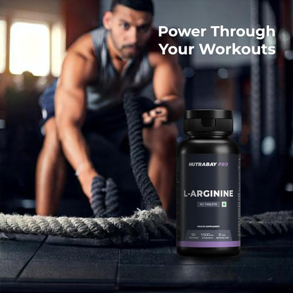 Nutrabay Pro L-Arginine Tablets 1000mg per Tablet â€“ Improve Endurance, Promote Muscle Pump, Non-GMO, Vegan Friendly â€“ 60 Veg Tablets| Tested for Purity | 100% Authentic