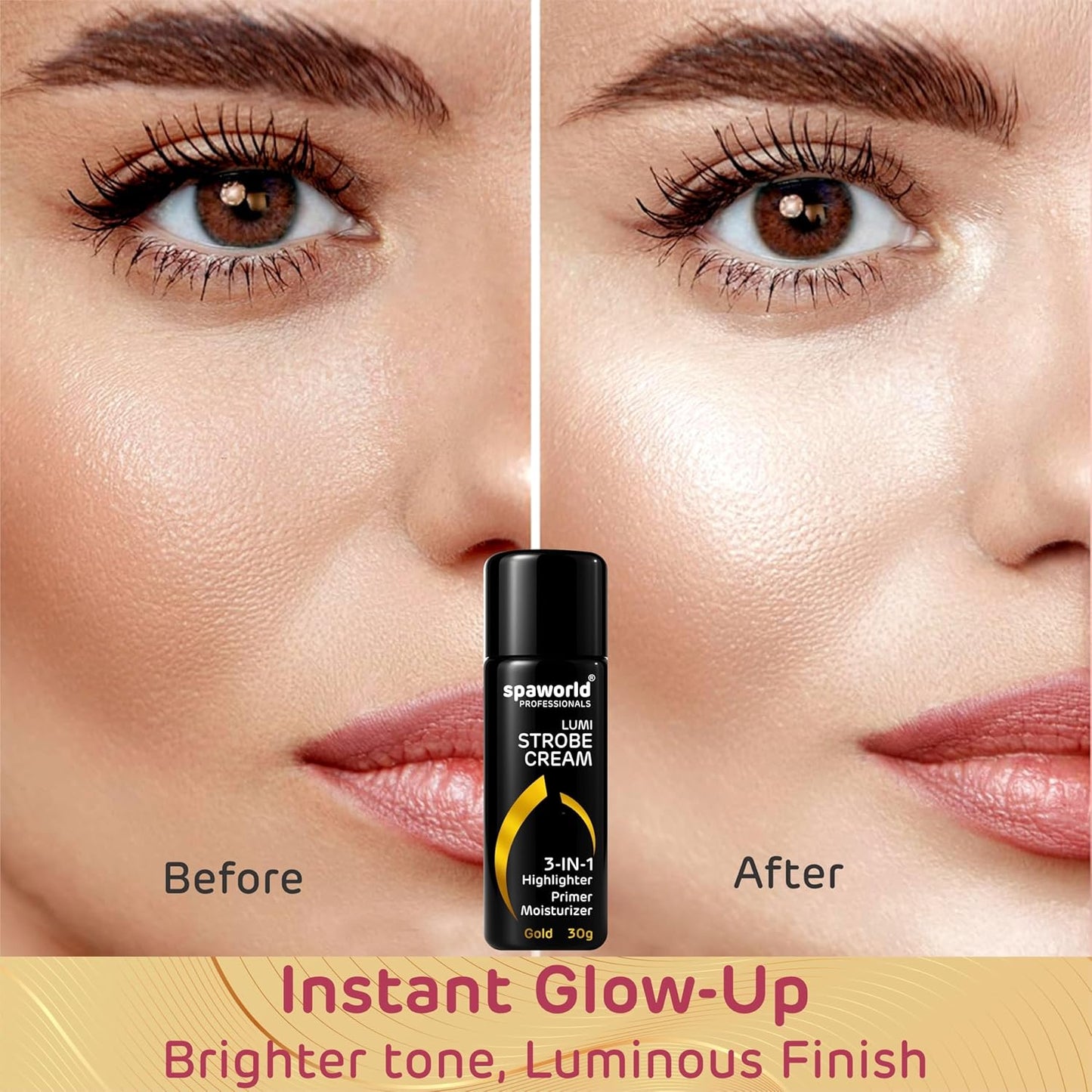 SPAWORLD Strobe Cream For Face Gold (30g) | Superb Radiant Combo | Highlighter + Primer + Moisturizer | Hydrating & Illuminating Makeup Base for Instant Glow (Gold)