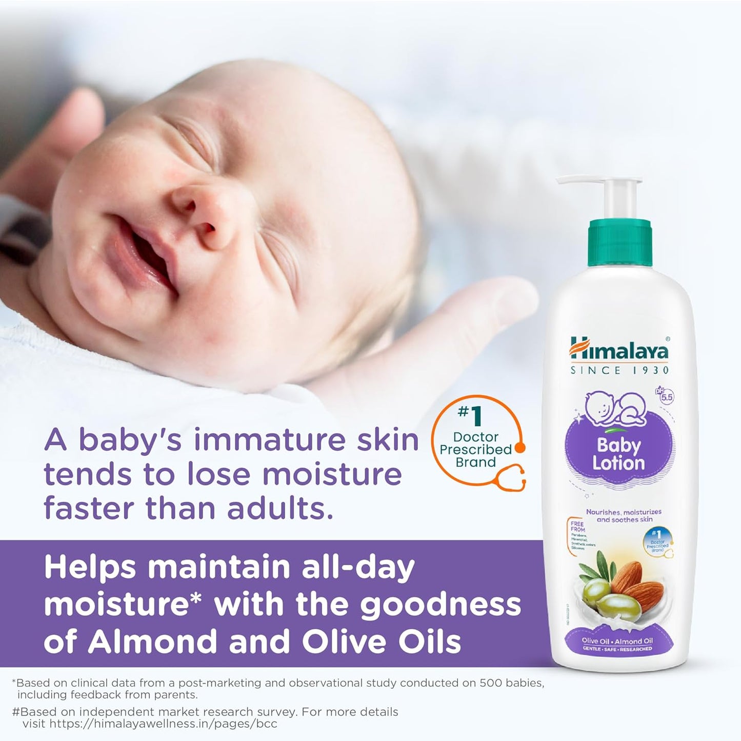 Himalaya Gentle Baby Lotion 400ml with Almond oil, Olive oil, Country Mallow | No.1 Doctor-Prescribed Brand |pH 5.5 formulation | Nourishes and moisturizes your baby's skin | Safe for Newborns