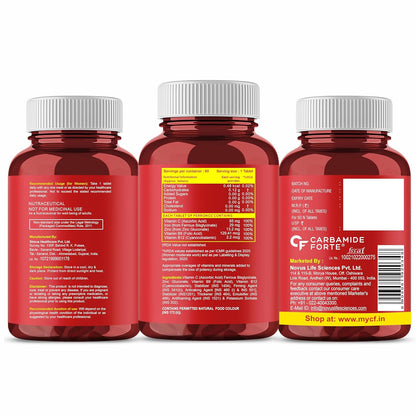 Carbamide Forte Chelated Iron Supplement for Women and Men | Folic Acid Tablets for Pregnancy | Hemoglobin Booster | 60 Veg Tablets for Hair Growth with Iron Bisglycinate