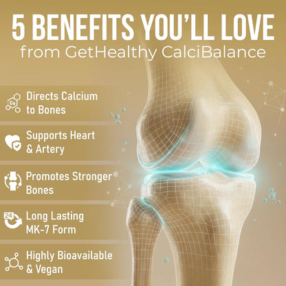GetHealthyÂ® CalciBalanceâ„¢ Vitamin K2 MK7 55 mcg | All-Trans Menaquinone-7 | Daily Bone Wellness Support | Vegetarian Capsules | Made in India | 120 Count