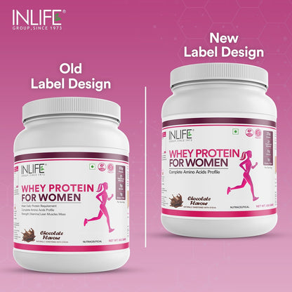 INLIFE Whey Protein Powder for Women | Ayurvedic Herbs, 23g Protein, 21 Vitamins Minerals, Omega 3 6, Digestive Enzymes, Hair Skin Nails 500g (500g, Chocolate)