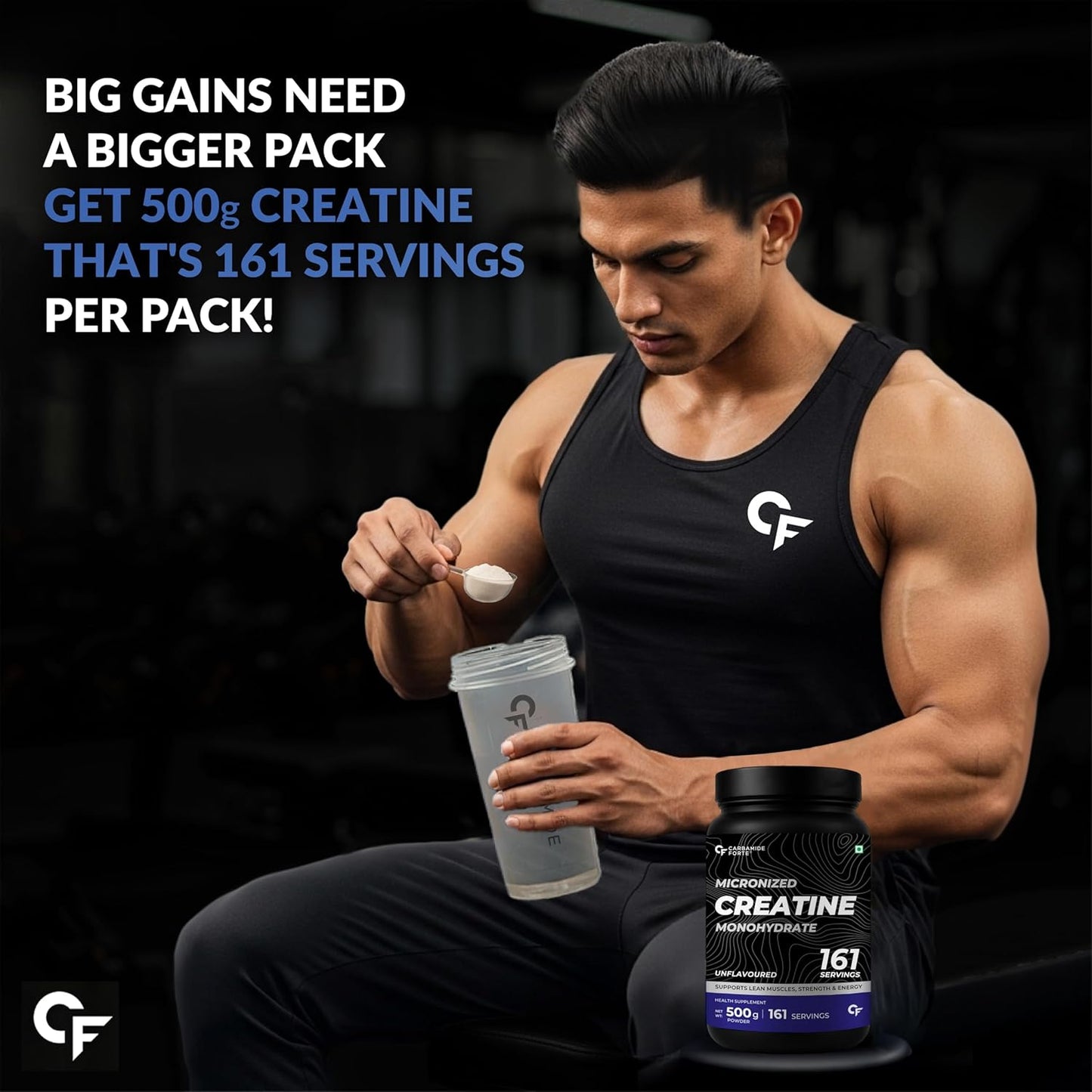 Carbamide Forte Creatine Mono hydrate Powder | Micronized Monohydrate Creatine 500g | Micronized Monohydrate Supplement for Lean Muscle, Strength & Energy - Unflavoured - 161 Servings - 500g