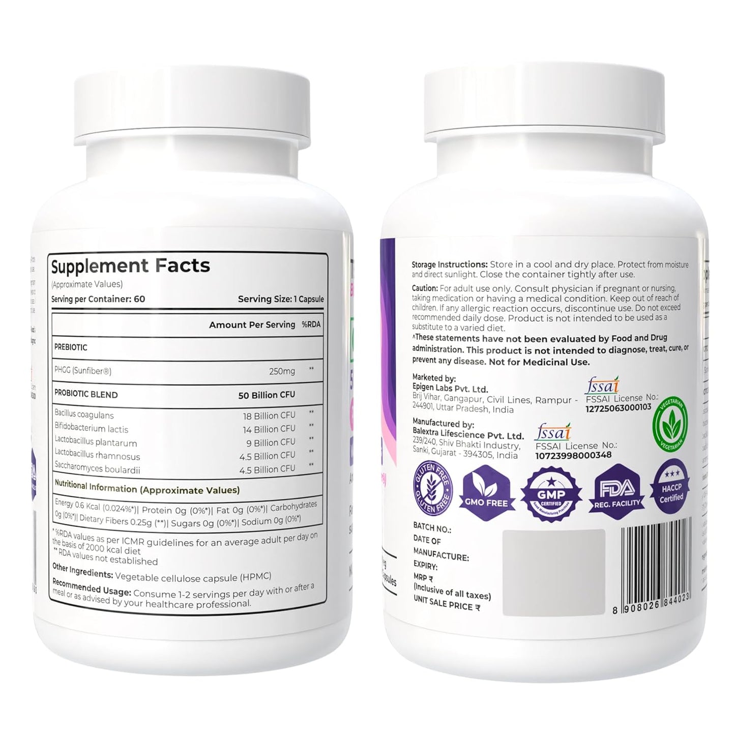 Tealed Probiotic 50 Billion CFU | 5 Targated Strains + SunfiberÂ® (PHGG) | Japanese Clinical Prebiotic | Supports Constipation, IBS, Immunity, Gut Health & Bloating | For Men & Women | 60 Veg Caps