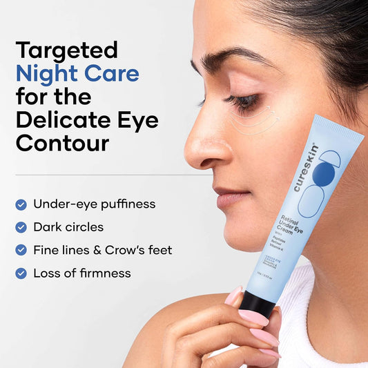 Cureskin Vitamin K + Retinol 01% Under Eye Cream | Reduces Dark Circles, Wrinkles & Fine Lines | With Peptides for Puffiness | For Women & Men | 15 gm