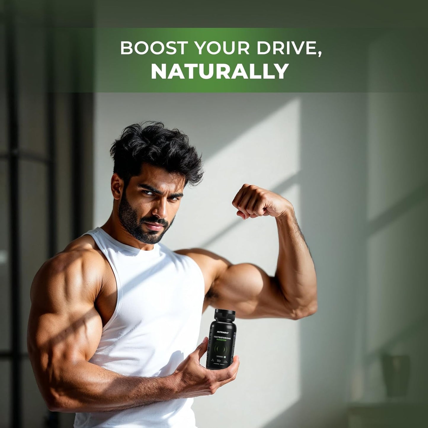 Nutrabay Pro Natural Testosterone Booster with Tribulus, Ashwagandha and Safed Musli - Natural Testosterone Support for Energy, Performance, Stamina & Muscle Growth - 1000mg, 60 Veg Capsules