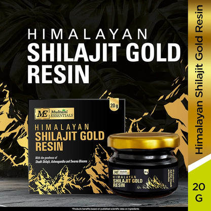 Multani Essentials Himalayan Shilajit Gold Resin 20gm with Ashwagandha, Safed Musli & Gold Extract | Stamina, Energy, and Power | Supports Rejuvenation | More Than 70% Fulvic Acid