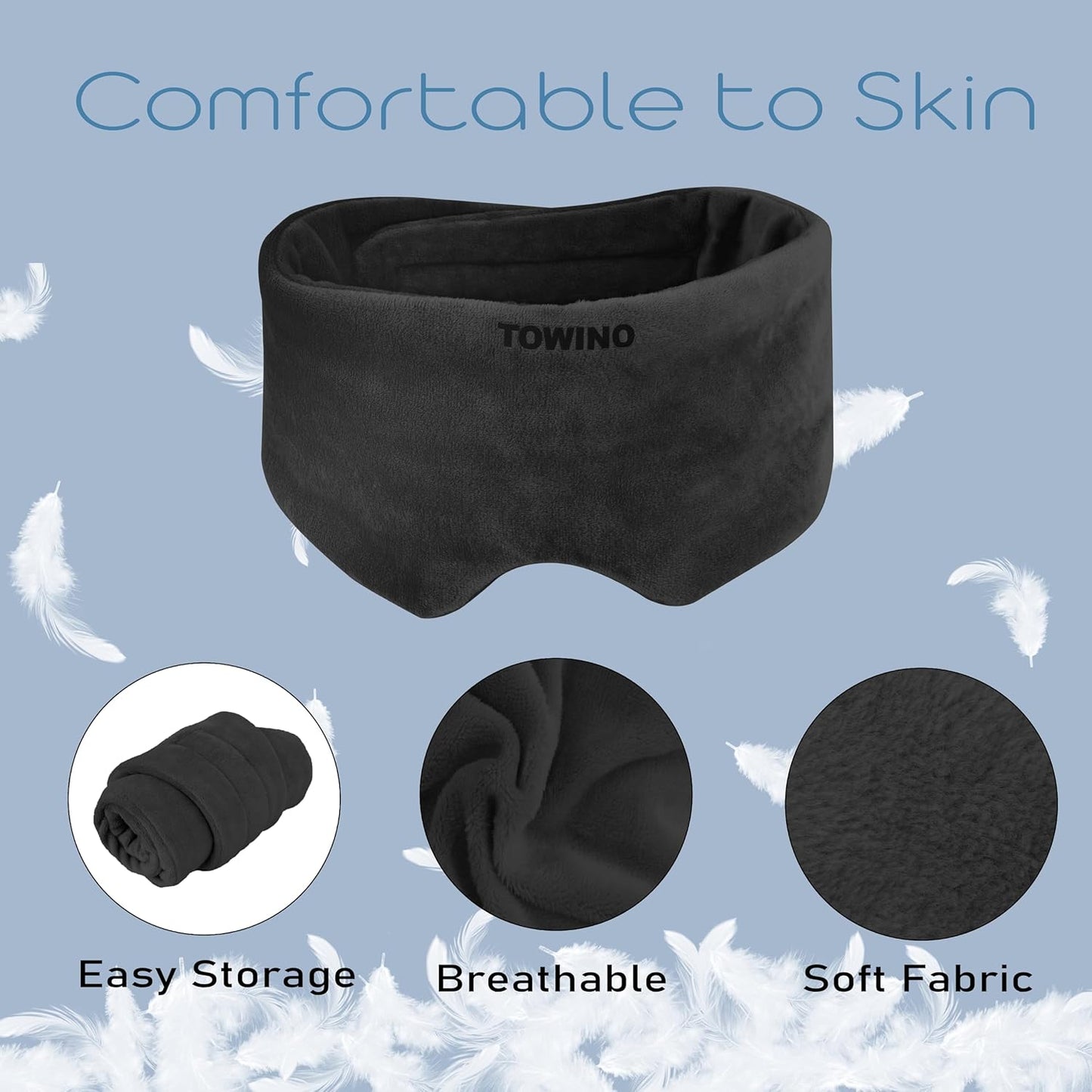 TOWINOÂ® Eye Mask for Sleeping Super Soft & Smooth And Fully Adjustable To All Size Heads - Super Soft & Comfortable for Women and Men, Blindfold for Travelling, Night Sleeping,Nap Suitable for All Family Members Made In India (Black)