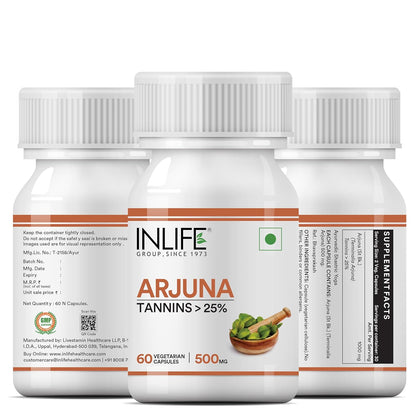 INLIFE Arjuna Capsules 500mg | Herbal Extract | Ayurvedic Supplement - 60 Vegetarian Capsules