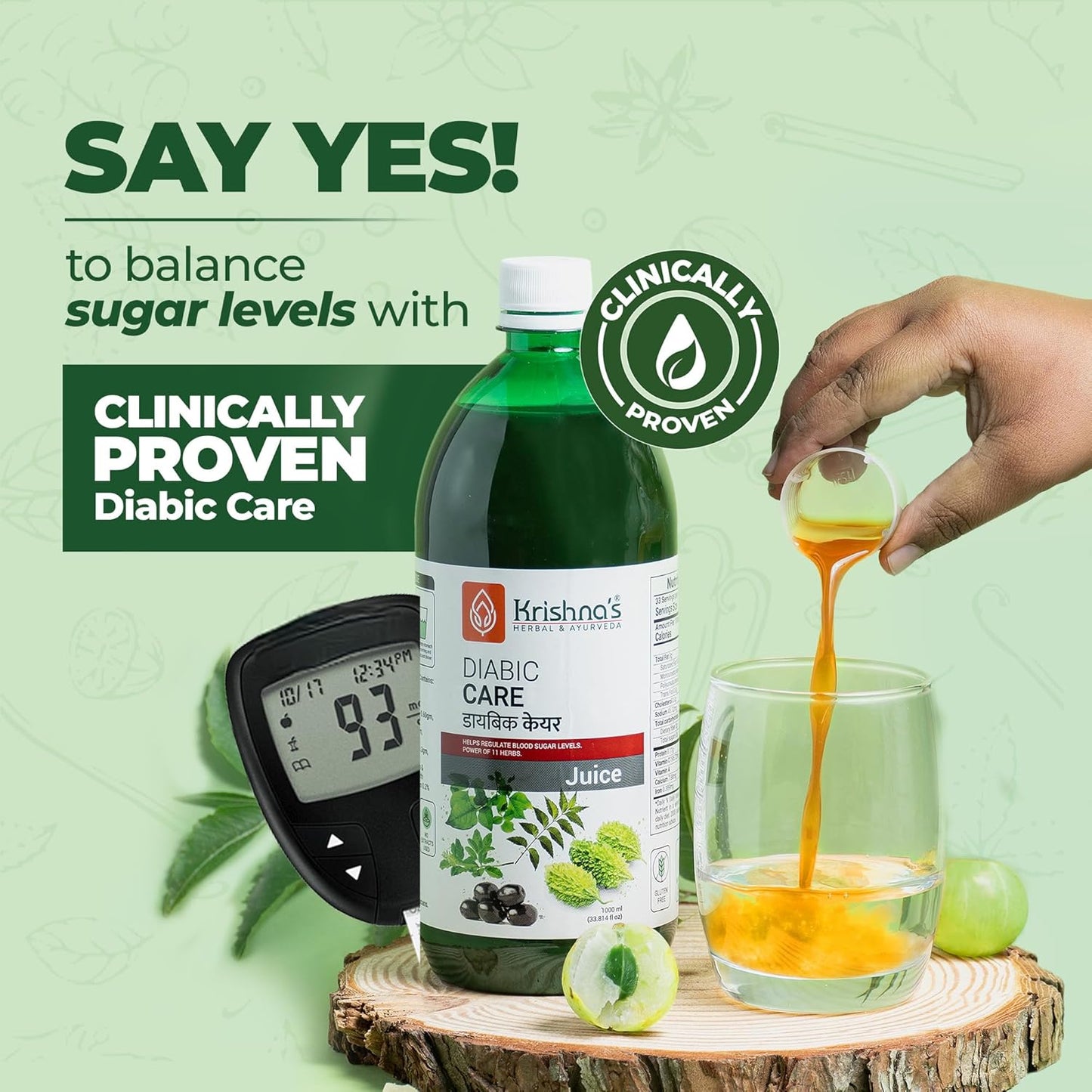 Krishna's Diabic Care Juice - 1L | Clinically Proven Diabetic Care | Blend of 11 Herbs Methi, Amla, Karela, Jamun, Kutki, Guduchi & 5 Other Herbs to Manage Sugar Levels, Clinically Proven